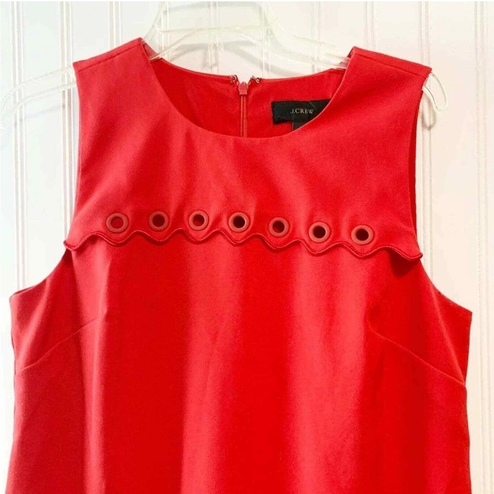 J. Crew Size 8 Red Sleeveless Scalloped Dress with Grommets - Picture 4 of 7